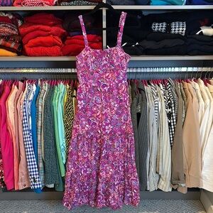 Ivy Street fuchia/blue floral sleeveless back zipper closure midi dress size S